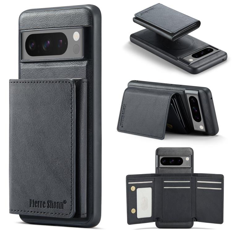 For Google Pixel 7 Pro Fierre Shann 2 in 1 Holder RFID Card Slot Wallet MagSafe Phone Case(Black)