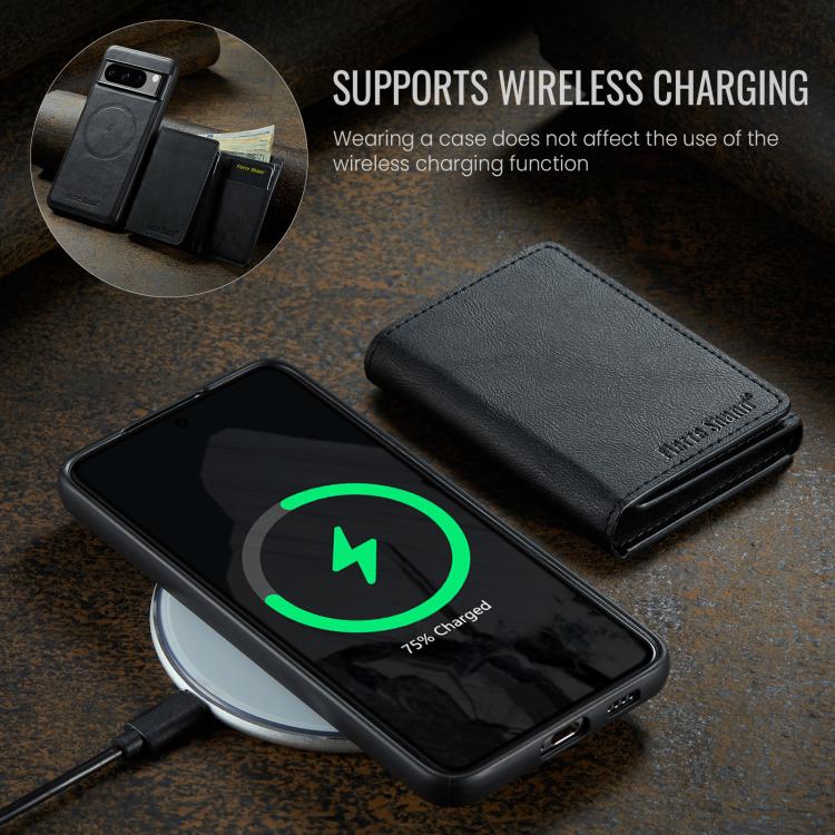 For Google Pixel 7 Pro Fierre Shann 2 in 1 Holder RFID Card Slot Wallet MagSafe Phone Case(Black)
