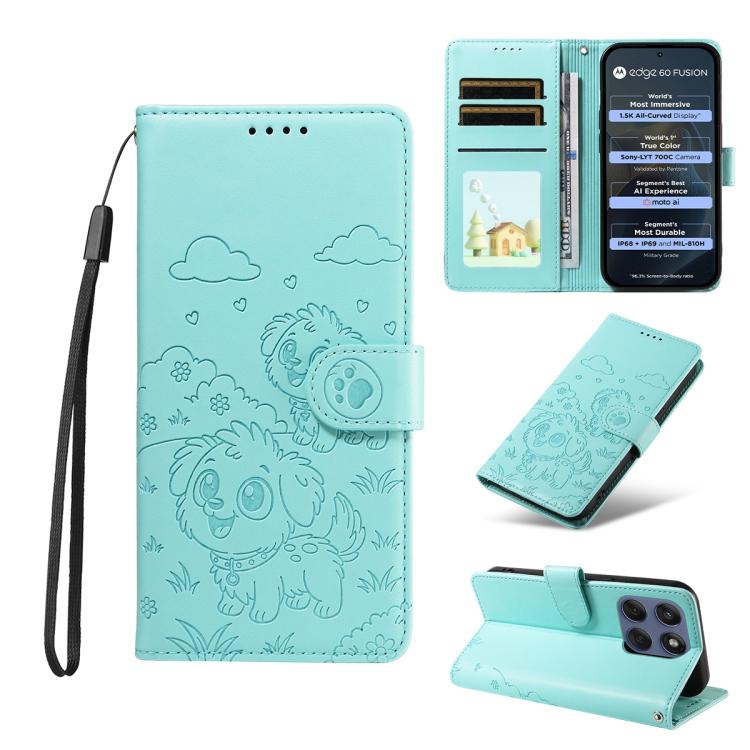 For Motorola Edge 60 Fusion 5G / 60 Pro Embossed Heart Dog RFID Blocking Wallet Leather Phone Case(Green)