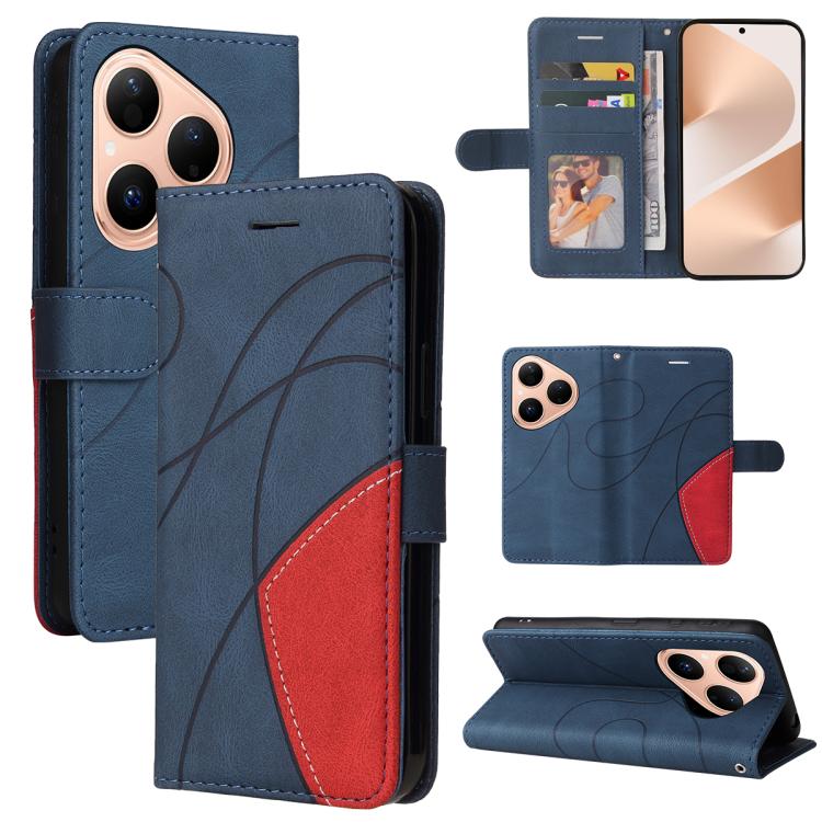 For Huawei Pura 80 5G Dual-color Splicing Flip Leather Phone Case(Blue)