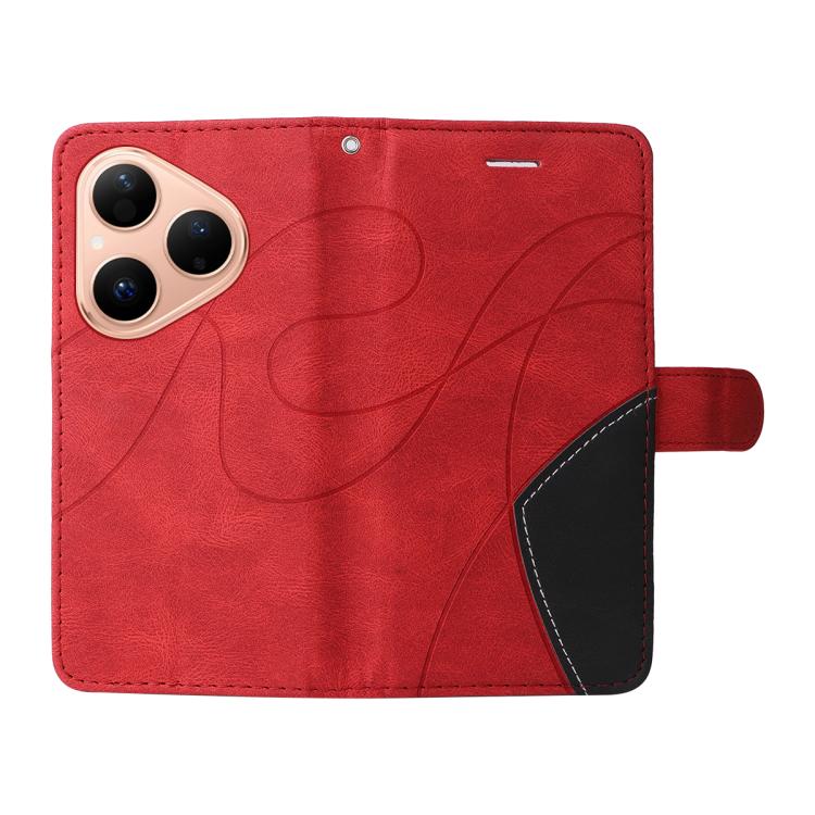 For Huawei Pura 80 5G Dual-color Splicing Flip Leather Phone Case(Red)