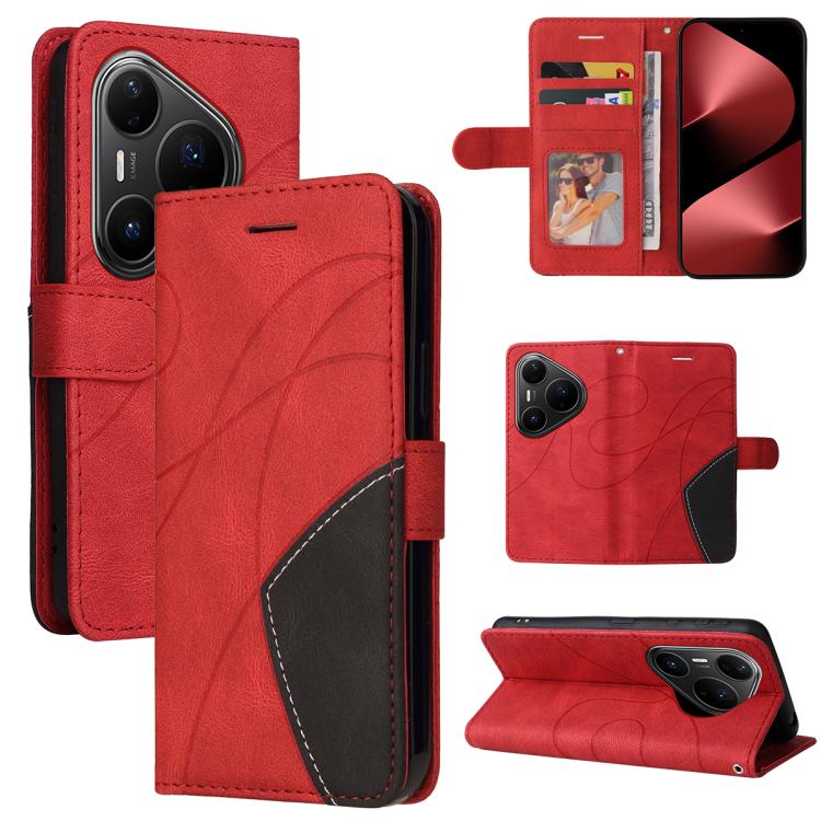For Huawei Pura 80 Pro 5G Dual-color Splicing Flip Leather Phone Case(Red)