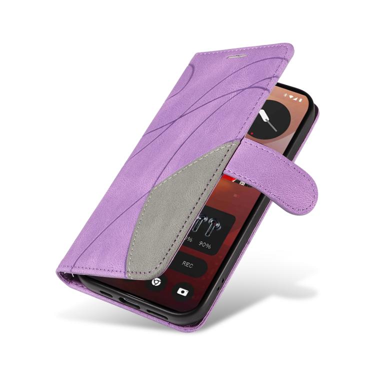 For Nothing Phone 3A Pro Dual-color Splicing Flip Leather Phone Case(Purple)