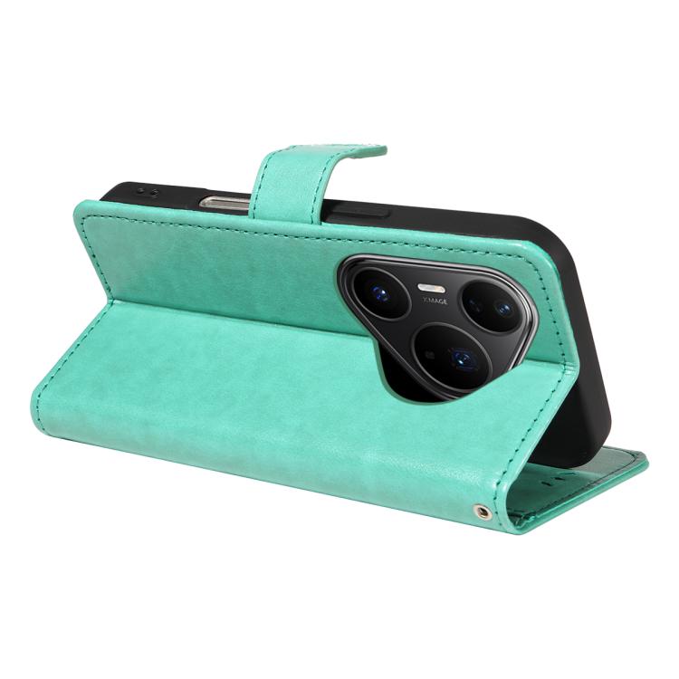 For Huawei Pura 80 Pro 5G Cat and Bee Embossed Flip Leather Phone Case(Green)