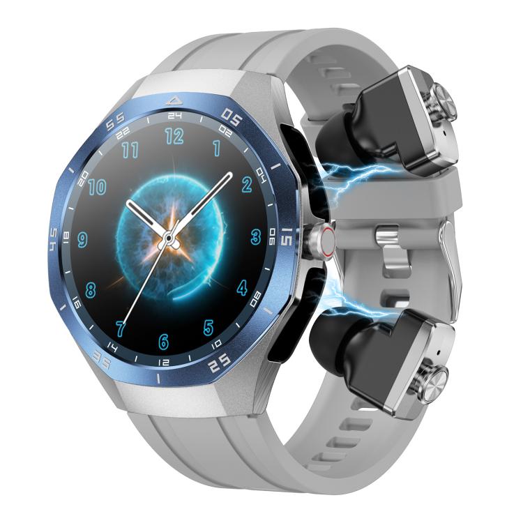 F38 Dual-ear Bluetooth Earphone Smart Watch IP67 Supports Heart Rate Monitoring, Watchband:Silicone(Silver) - free shipping - PMC Jewellery - Order now!