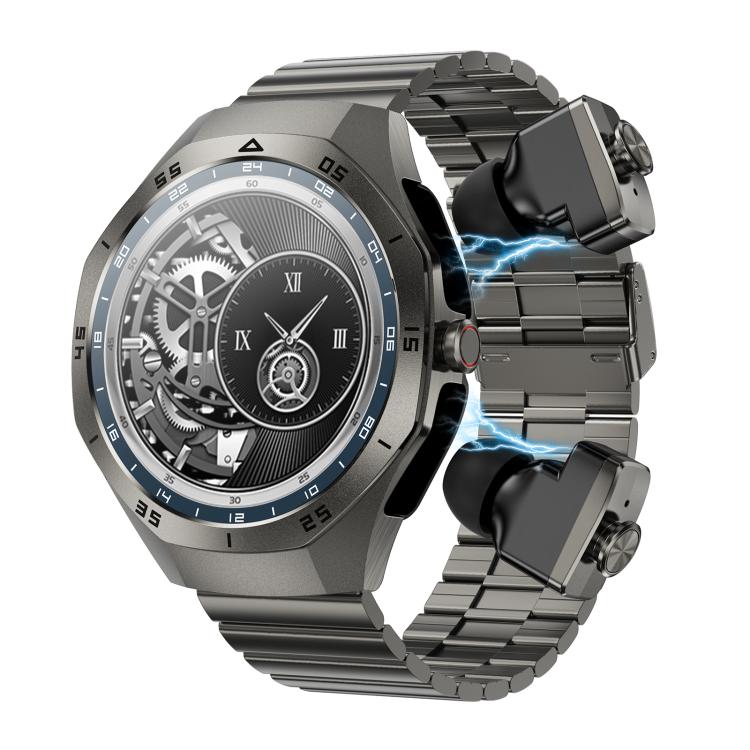 F38 Dual-ear Bluetooth Earphone Smart Watch IP67 Supports Heart Rate Monitoring, Watchband:Steel(Black) - free shipping - PMC Jewellery - Order now!