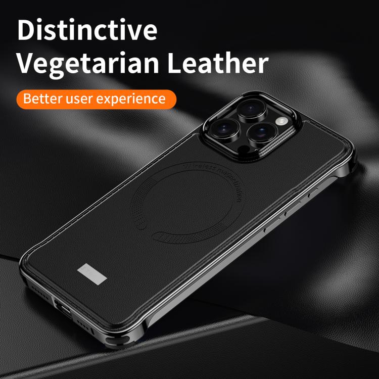For iPhone 15 J TRIBE Metal Frameless Plain Leather MagSafe Phone Case(Black) - free shipping - PMC Jewellery - Order now!