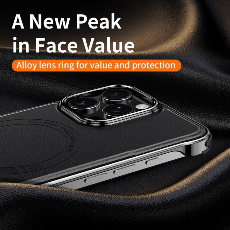 For iPhone 15 J TRIBE Metal Frameless Plain Leather MagSafe Phone Case(Black) - free shipping - PMC Jewellery - Order now!