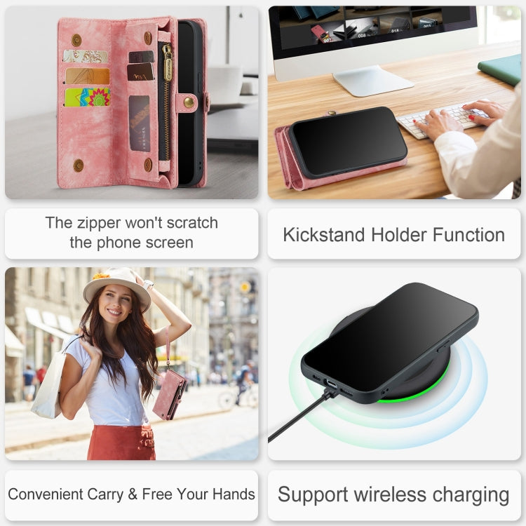 For iPhone 12 Pro Max CaseMe-008 Detachable Multifunctional Wallet Leather Phone Case (Pink)