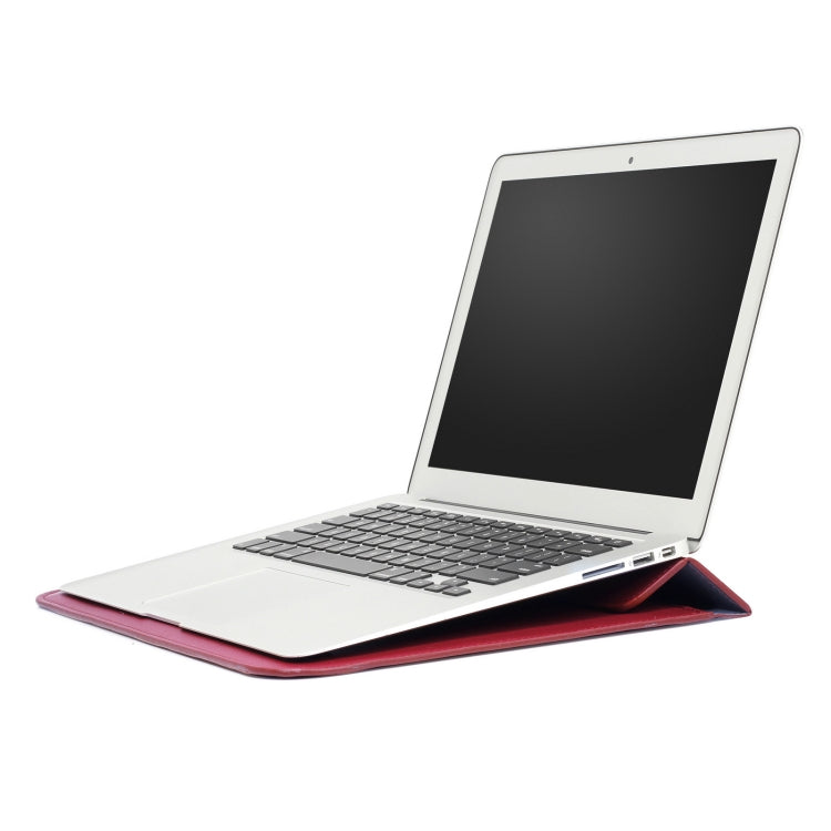 PU Leather Ultra-thin Envelope Bag Laptop Bag for MacBook Air / Pro 15 inch, with Stand Function(Wine Red)