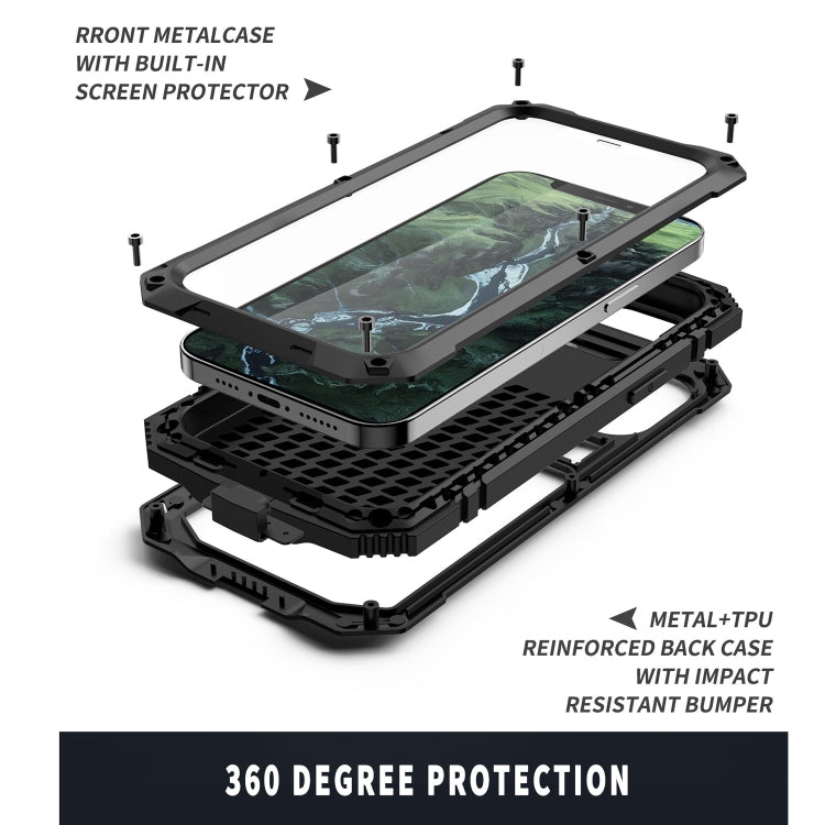 For iPhone 12 mini R-JUST Shockproof Water-resistant Dust-proof Metal + Silicone Protective Case with Holder (Black)