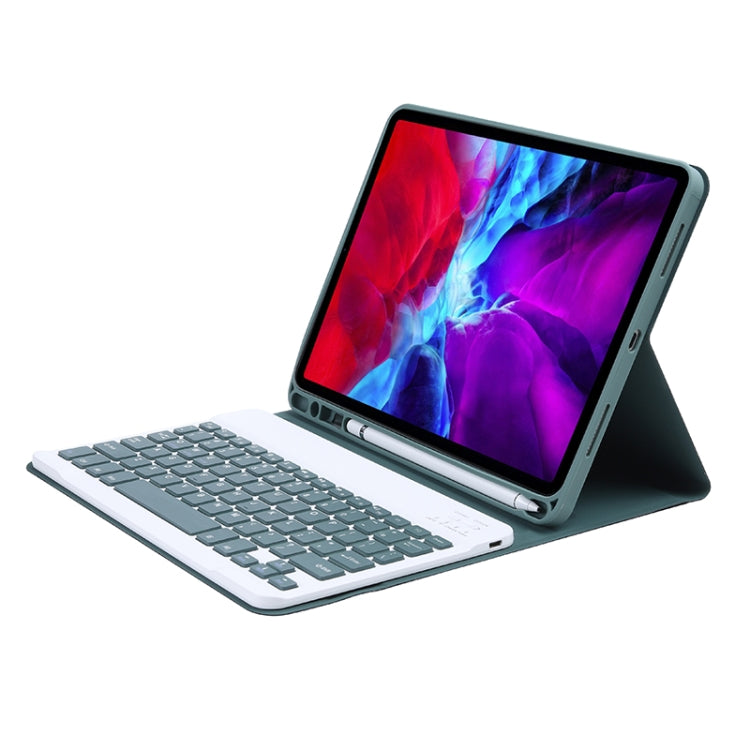 For iPad Air 11 2024 / 2025 / Air 4 2020 / Air 5 2022 A098B Detachable ABS Ultra-thin Candy Colors Bluetooth Keyboard Tablet Case with Stand & Pen Slot(Dark Green)