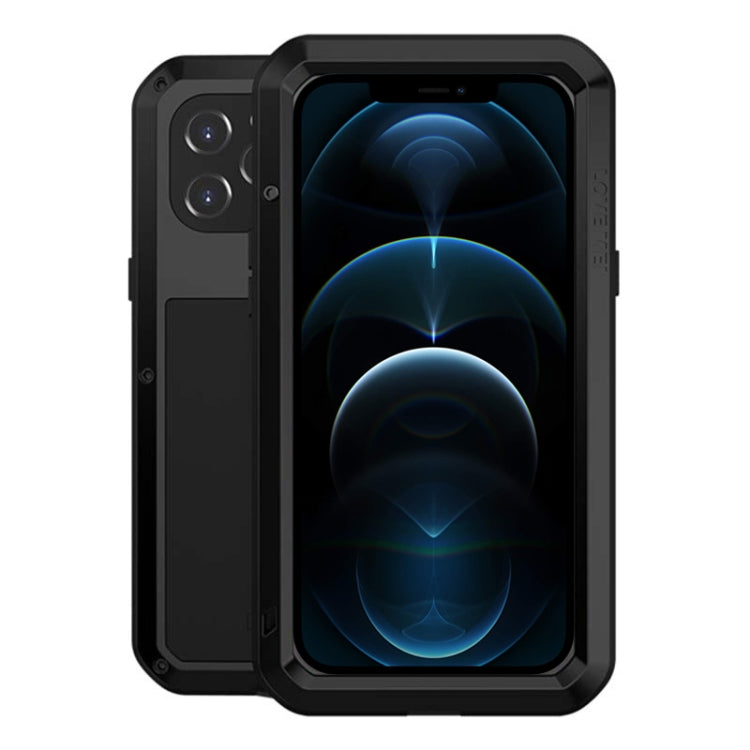 For iPhone 12 Pro Max LOVE MEI Metal Shockproof Life Water-resistant Dustproof Protective Case(Black)