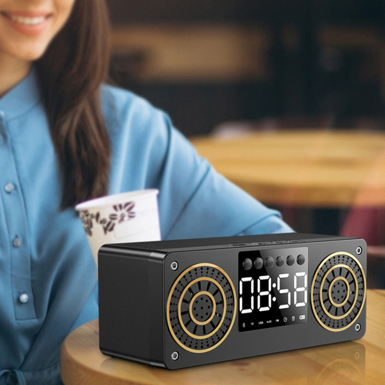 A10 Subwoofer Wooden Clock Bluetooth 5.0 Speaker, Support TF Card & U Disk Play & FM Radio(Yellow) - Desktop Speaker by PMC TechLife | Online Shopping South Africa | PMC TechLife