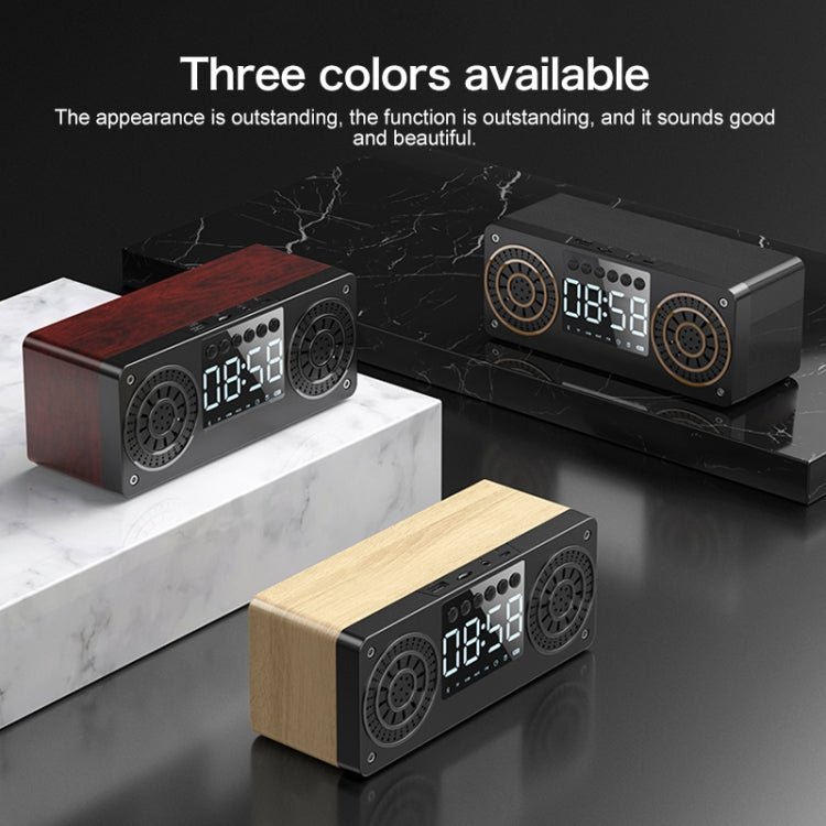 A10 Subwoofer Wooden Clock Bluetooth 5.0 Speaker, Support TF Card & U Disk Play & FM Radio(Yellow)