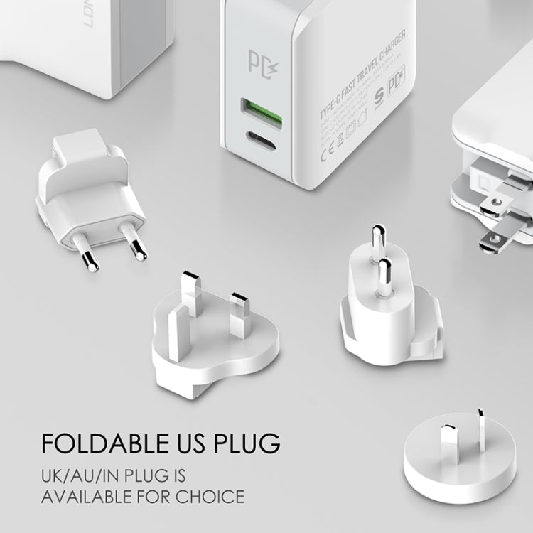 LDNIO A4403C 30W PD + Auto-id Foldable Fast Travel Charger with 1m 8 Pin Cable, UK Plug