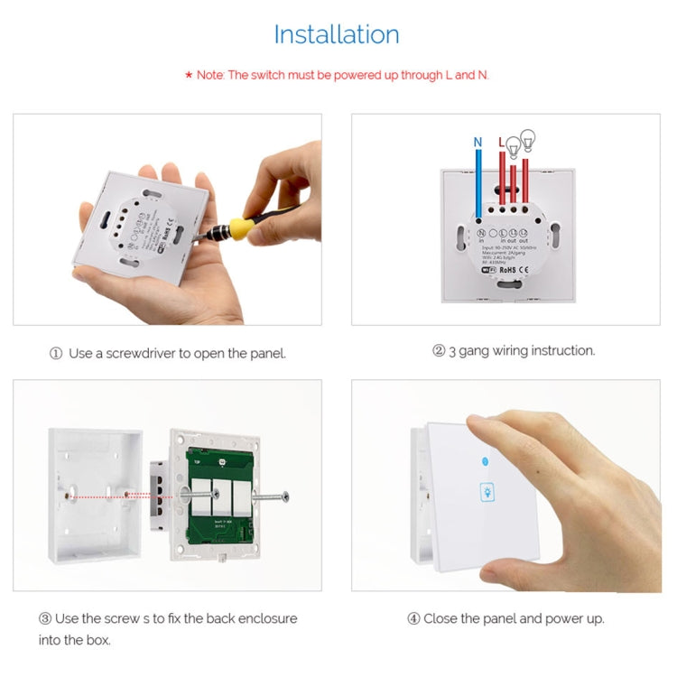 WS-EU-01 EWeLink APP & Touch Control 2A 1 Gang Tempered Glass Panel Smart Wall Switch, AC 90V-250V, EU Plug - Smart Socket by PMC TechLife | Online Shopping South Africa | PMC TechLife | Buy Now Pay Later Mobicred