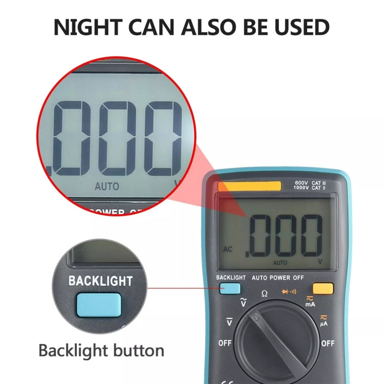 ZT98 CAT III 600V Portable Digital Multimeter 2000 Counts Back-light AC / DC Current Voltage Tester Meter with LCD Screen & Holder