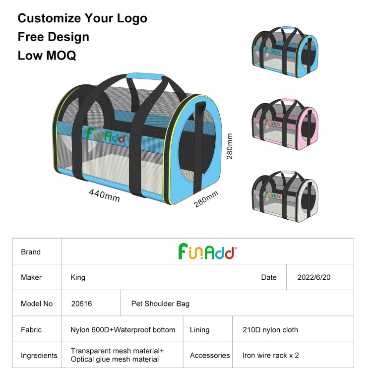 FUNADD Pet Travel Carrier Bag Shoulder Foldable Tote Bag(Blue) - Pet Storages & Bags by FunAdd | Online Shopping South Africa | PMC TechLife | Buy Now Pay Later Mobicred