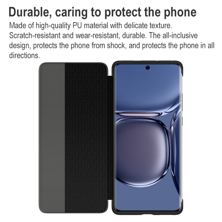 For Huawei P50 Pro Smart Display View Window Flip Leather Protective Case with Sleep / Wake-up Function(Grey)