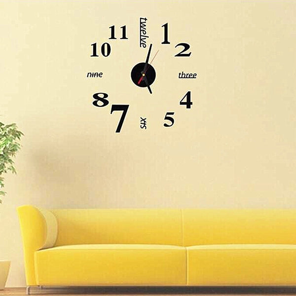 Lovelife WC37130 Acrylic English Digital DIY Stereo Wall Clock Wall Stick Clock (Black) - Wall Clock by PMc TechLife | Online Shopping South Africa | PMc TechLife | Buy Now Pay Later Mobicred