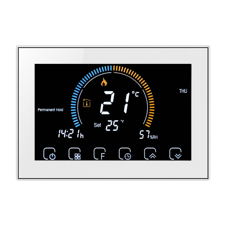 BHT-8000-GA Control Water Heating Energy-saving and Environmentally-friendly Smart Home Negative Display LCD Screen Round Room Thermostat without WiFi(White)