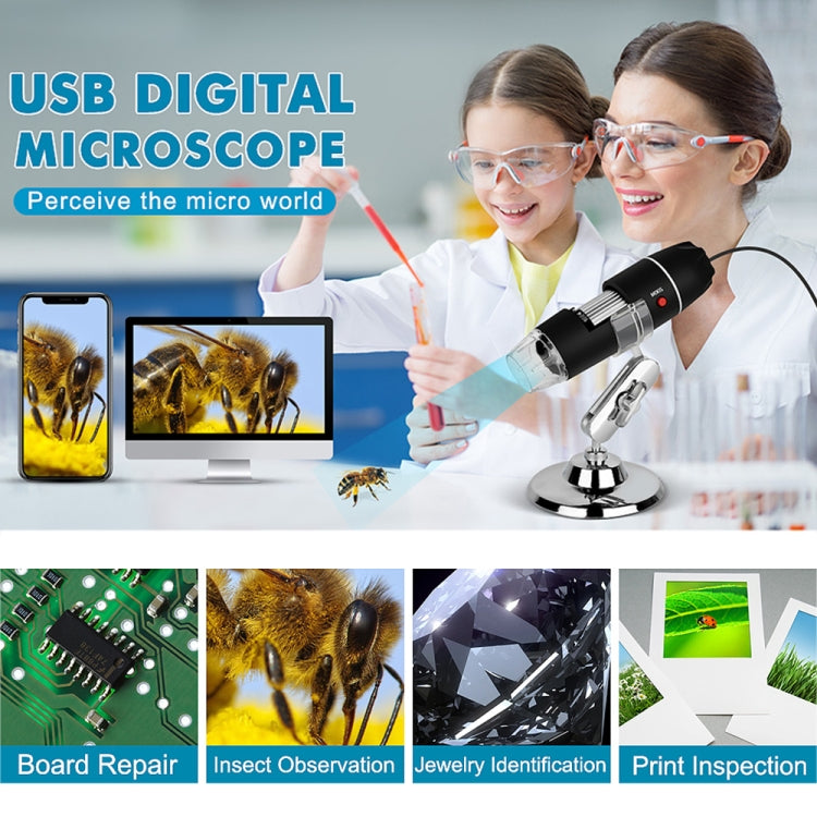 1600X Magnifier HD Image Sensor 3 in 1 USB Digital Microscope with 8 LED & Professional Stand (Black) - Digital Microscope by PMC TechLife | Online Shopping South Africa | PMC TechLife | Buy Now Pay Later Mobicred