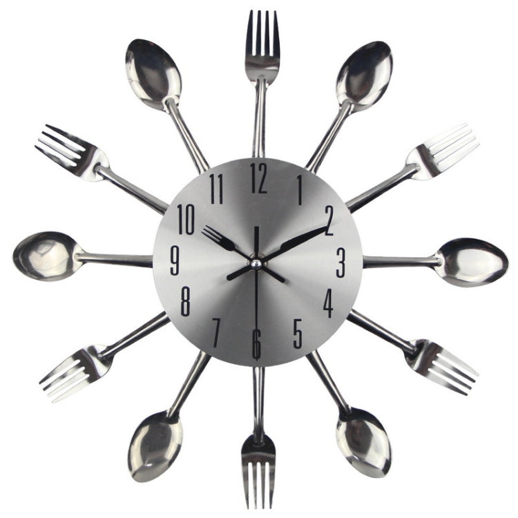 Cutlery Metal Kitchen Wall Clock Spoon Fork Creative Quartz Wall Mounted Clocks Modern Design Decorative Horloge, Silver - Wall Clock by PMC Jewellery | Online Shopping South Africa | PMC Jewellery | Buy Now Pay Later Mobicred