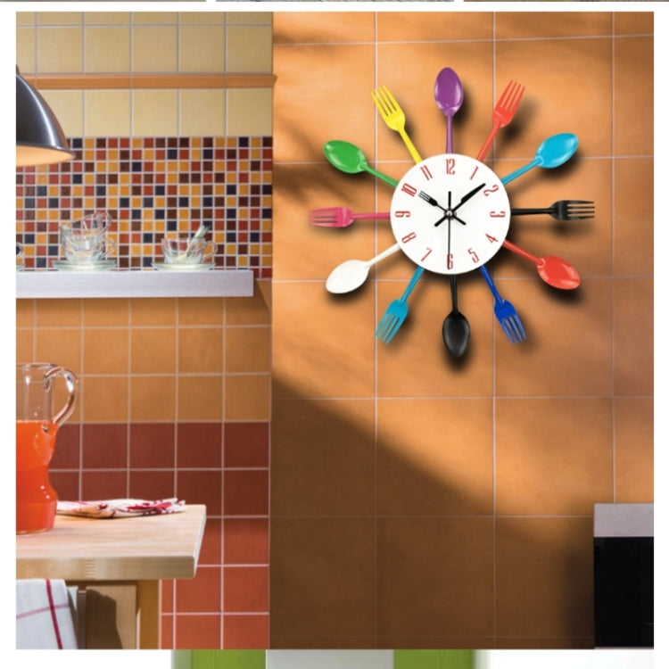 Cutlery Metal Kitchen Wall Clock Spoon Fork Creative Quartz Wall Mounted Clocks Modern Design Decorative Horloge, Silver - Wall Clock by PMC Jewellery | Online Shopping South Africa | PMC Jewellery | Buy Now Pay Later Mobicred