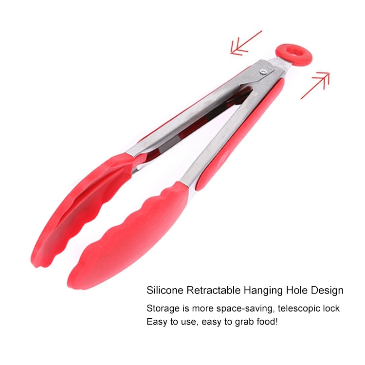 9 inch Silicone Non-slip Food Bread Barbecue BBQ Clip Tongs Kitchen Tools(Red)