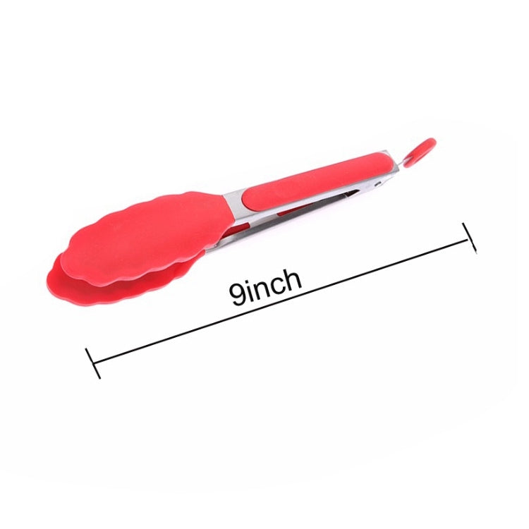 9 inch Silicone Non-slip Food Bread Barbecue BBQ Clip Tongs Kitchen Tools(Red)