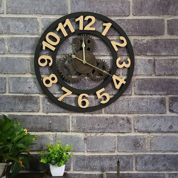 Originality American Industrial Style Wood Vintage Old Gear Wall Clock (Gold)