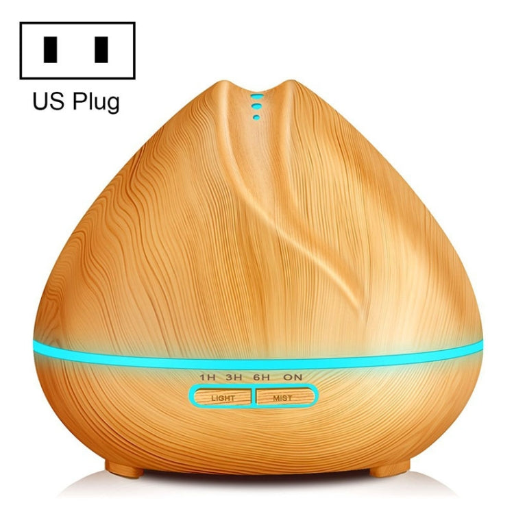 Peach Shape Wood Grain Remote Control Ultrasonic Humidifier Aromatherapy Machine Automatic Alcohol Sprayer with LED Lights, Capacity: 400mL, US Plug (Light Wood Color)