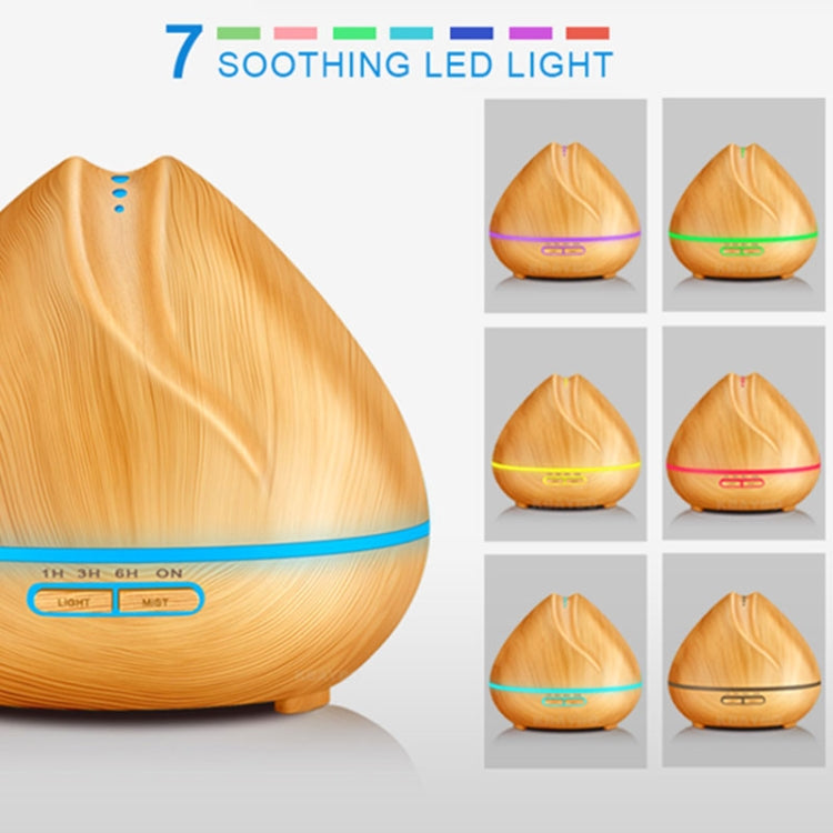 Peach Shape Wood Grain Remote Control Ultrasonic Humidifier Aromatherapy Machine Automatic Alcohol Sprayer with LED Lights, Capacity: 400mL, US Plug (Light Wood Color)
