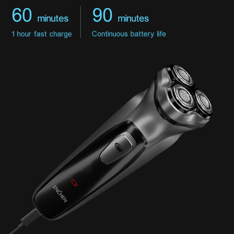 Original Xiaomi ENCHEN Water Proof Triple Rotary Double Ring Blade Shaving Head Electric Rechargeable Shaver For Men(Silver)