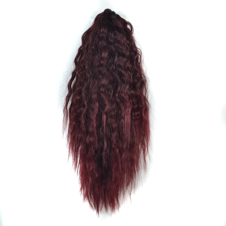 Natural Retro Short Curly Hair Clip-on Corn Blanching Horsetail Wig (Wine Red)