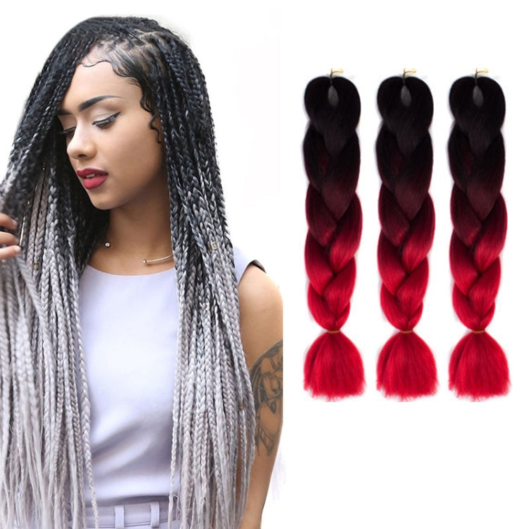 Fashion Color Gradient Individual Braid Wigs Chemical Fiber Big Braids, Length: 60cm(45 Black+Wine Red+Red)