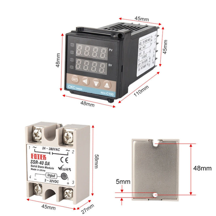 2700W REX-C100 Thermostat + Heat Sink + Thermocouple + SSR-25 DA Solid State Module Intelligent Temperature Control Kit