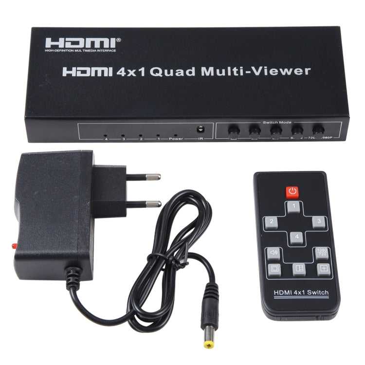 4 in 1 Out HDMI Quad Multi-viewer with Seamless Switcher, US Plug