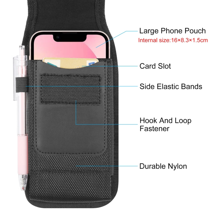 HAWEEL 6.1-6.8 inch Nylon Cloth Phone Belt Clip Carrying Pouch with Card Slot(Black)