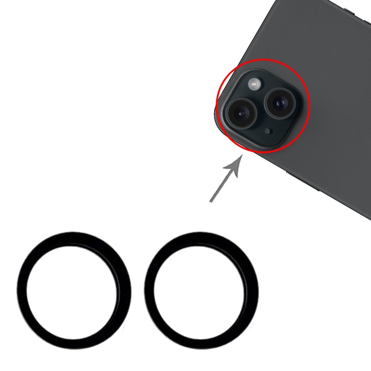 For iPhone 15 / 15 Plus 2pcs/set Rear Camera Glass Lens Metal Outside Protector Hoop Ring (Black) - Camera Series by PMc TechLife | Online Shopping South Africa | PMc TechLife | Buy Now Pay Later Mobicred