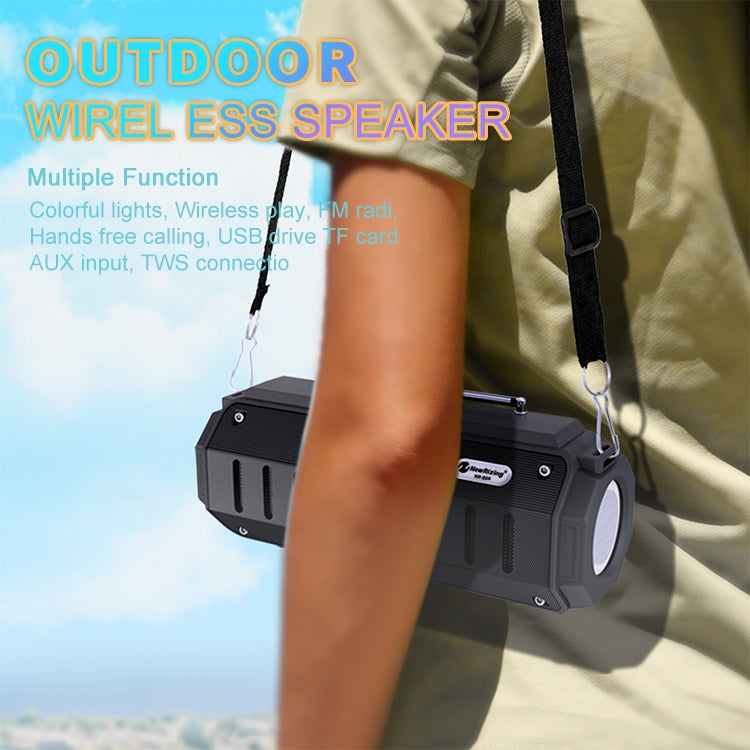 New Rixing NR-905FM TWS Bluetooth Speaker Support Hands-free Call / FM with Shoulder Strap & Antenna (Green)