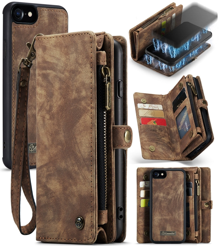 CaseMe for iPhone 8 & 7 Multifunctional Leather Billfold with Detachable Magnetic PC Back Protective Case & Holder & 10 Card Slots & 3 Cash Slots & 1 Zipper Wallet & 2 Photo Frames & 3 Magnetic Clasps(Coffee)