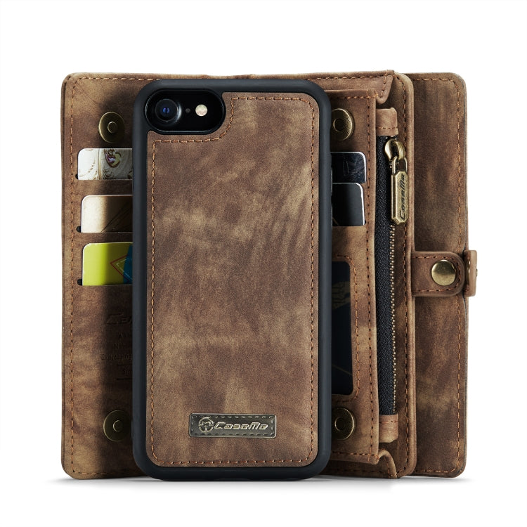 CaseMe for iPhone 8 & 7 Multifunctional Leather Billfold with Detachable Magnetic PC Back Protective Case & Holder & 10 Card Slots & 3 Cash Slots & 1 Zipper Wallet & 2 Photo Frames & 3 Magnetic Clasps(Coffee)