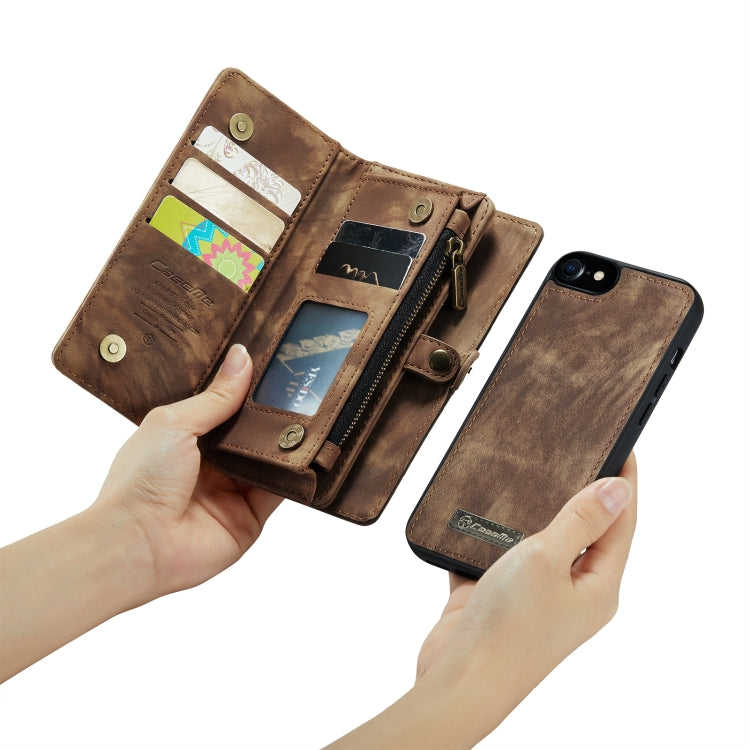 CaseMe for iPhone 8 & 7 Multifunctional Leather Billfold with Detachable Magnetic PC Back Protective Case & Holder & 10 Card Slots & 3 Cash Slots & 1 Zipper Wallet & 2 Photo Frames & 3 Magnetic Clasps(Coffee)