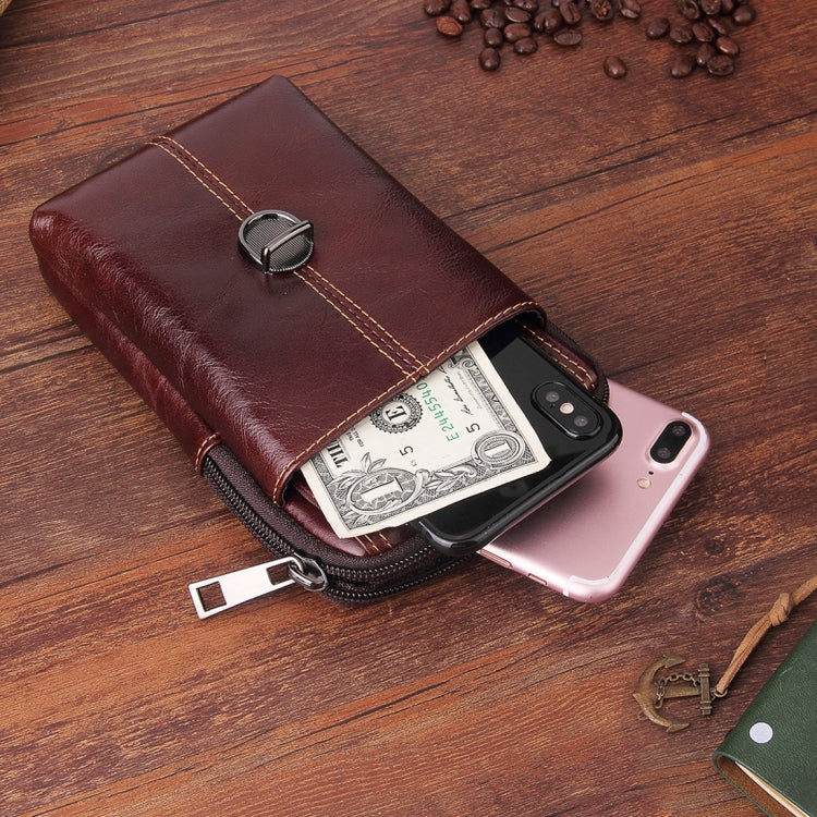 6.3 inch and Below Universal Crazy Horse Texture Genuine Leather Men Vertical Style Case Waist Bag with Belt Hole for Sony, Huawei, Meizu, Lenovo, ASUS, Cubot, Oneplus, Xiaomi, Ulefone, Letv, DOOGEE, Vkworld, and other Smartphones(Brown)