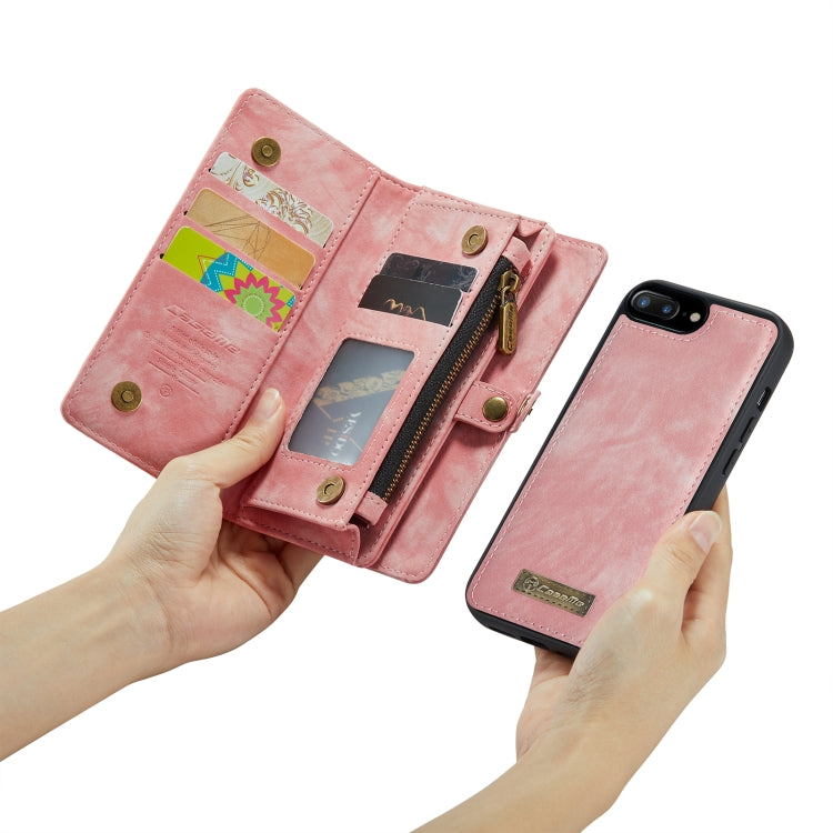 CaseMe for iPhone 8 Plus & 7 Plus Multifunctional Leather Billfold with Detachable Magnetic PC Back Protective Case & Holder & 11 Card Slots & 3 Cash Slots & 1 Zipper Wallet & 2 Photo Frames & 3 Magnetic Clasps (Pink)