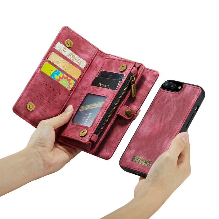 CaseMe for iPhone 8 Plus & 7 Plus Multifunctional Leather Billfold with Detachable Magnetic PC Back Protective Case & Holder & 11 Card Slots & 3 Cash Slots & 1 Zipper Wallet & 2 Photo Frames & 3 Magnetic Clasps(Red)