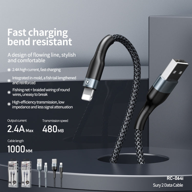 REMAX RC-064i Sury 2 Series 1m 2.4A USB to 8 Pin Data Cable for iPhone, iPad(Silver)