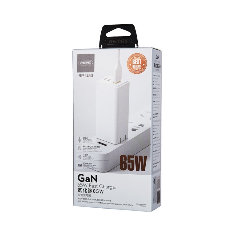REMAX RP-U50 GaN 65W PD + QC 3.0 Type-C+ USB Port Fast Charger (US)(White)